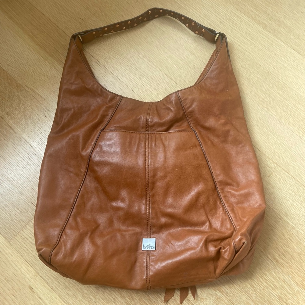 Tan Leather Crescent Hobo Bag